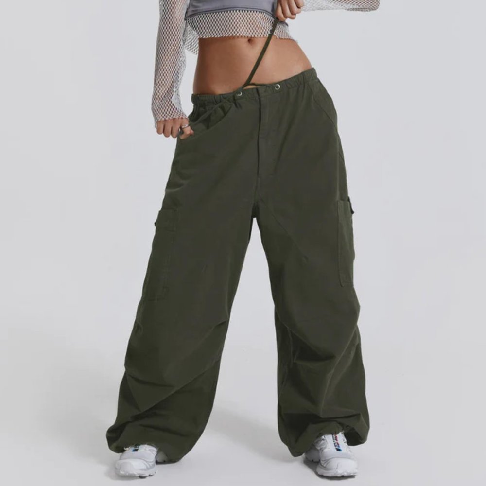 Jaded London Khaki Parachute Cargo Pants (Small)